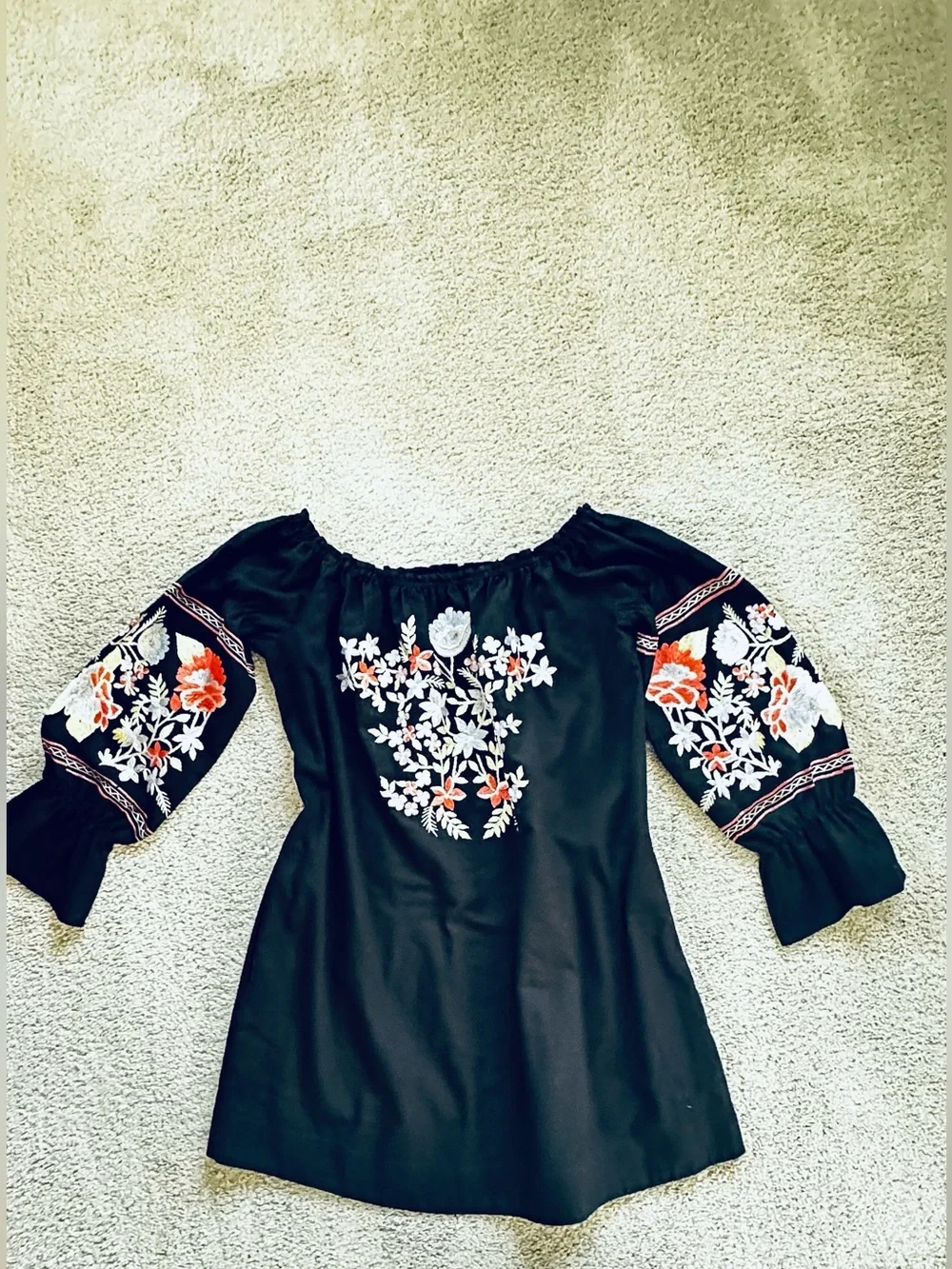 Free People Women Fleur du Jour Floral Embroidered Off Shoulder Dress Sz M Boho